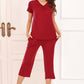 V-Neck Short Sleeve Top and Pants Lounge Set