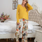 Round Neck Top and Printed Pants Lounge Set