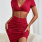 Twisted Deep V Cropped Top and Ruched Skirt Set