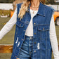 Sleeveless Button-Up Collared Denim Top with Pockets