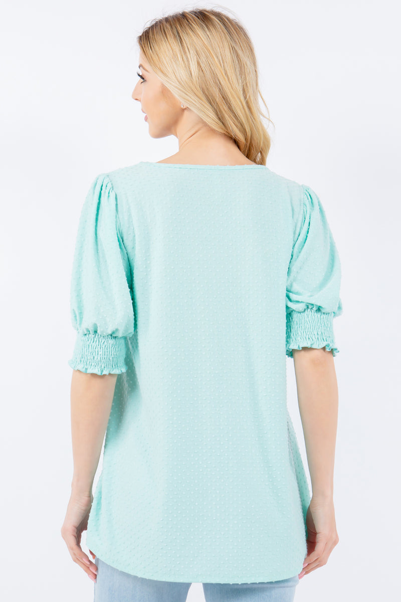 Celeste Full Size Swiss Dot Puff Sleeve Top