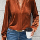 Notched Frill Detail Long Sleeve Blouse