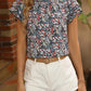 Floral Mock Neck Cap Sleeve Blouse