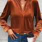 Notched Frill Detail Long Sleeve Blouse