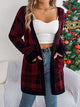 Plaid Open Front Long Sleeve Cardigan Burgundy