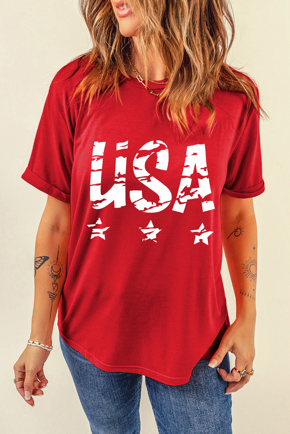 USA Round Neck Short Sleeve T-Shirt