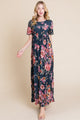 BOMBOM Floral Short Sleeve Maxi Dress Floral