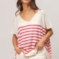 BiBi V Neck Striped Short Sleeve Top