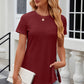 Eyelet Slit Round Neck Short Sleeve T-Shirt