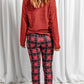 Round Neck Top and Drawstring Plaid Pants Lounge Set