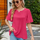 Pleated Flutter Sleeve Round Neck Blouse