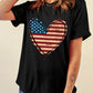 Stars and Stripes Heart Round Neck Short Sleeve T-Shirt