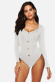 Button Detail Bodysuit White