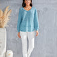 Waffle-Knit V-Neck Blouse with Breast Pocket