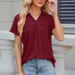 Ruched Johnny Collar Short Sleeve Blouse