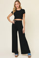 Double Take Full Size Round Neck Top and Pants Set Black