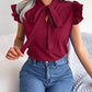 Tie  Neck Cap Sleeve Blouse