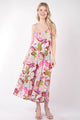 VERY J Tropical Printed Cami Midi Dress Pink Mix