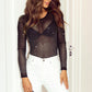 Rhinestone Embellished Mesh Long Sleeve Bodysuit