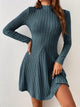 Ribbed Knit Mock Neck Long Sleeve Dress Blue