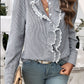 Devine Lace Detail Ruffled Round Neck Long Sleeve Shirt