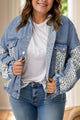 Plus Size Leopard Long Sleeve Denim Jacket Medium