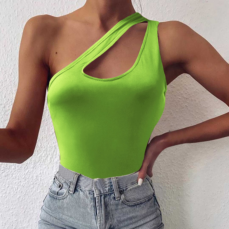 One Shoulder Cutout Cami Lime