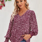 Printed V-Neck Lantern Sleeve Blouse