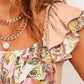 Ruffled Floral Square Neck Cap Sleeve Blouse