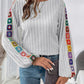 Embroidered Round Neck Long Sleeve Top