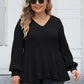 Plus Size Ribbed V-Neck Long Sleeve Blouse