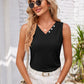 Eyelet Decorative Button V-Neck Tank