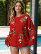 Sequin Gingerbread Man Long Sleeve Sweatshirt Deep Red