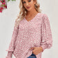 Printed V-Neck Lantern Sleeve Blouse