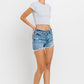 Lovervet Stepped Waist Raw Hem Denim Shorts