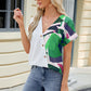 Printed Surplice Short Sleeve Blouse