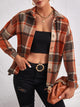 Plaid Collared Neck Button Down Jacket Ochre