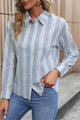 Perfee Striped Long Sleeve Shirt Pastel Blue