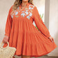 Plus Size Notched Neck Printed Long Sleeve Mini Dress