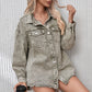 Button Up Pocketed Raw Hem Denim Jacket