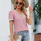 Contrast V-Neck Puff Sleeve Top