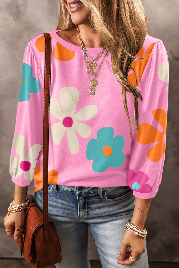 Printed Round Neck Top Pink