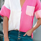 Color Block Textured Johnny Collar Blouse