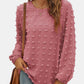 Swiss Dot Round Neck Long Sleeve Blouse