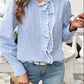 Devine Lace Detail Ruffled Round Neck Long Sleeve Shirt