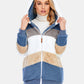 Full Size Drawstring Color Block Zip Up Hooded Outerwear