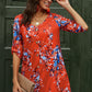 Printed Buttoned V-Neck Half Sleeve Dress