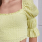 Mustard Seed Crinkle Texture Puff Sleeve Crop Top