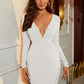 Ribbed Deep V Long Sleeve Mini Bandage Dress