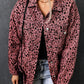 Leopard Raw Hem Button Up Denim Jacket